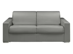 Clearance Vente-unique Sofá 3 lugares convertível de abertura rápida em pele sintética - Cinza - CALITO Cinzento