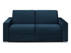 Online Vente-unique Sofá 3 lugares convertível de abertura rápida em veludo azul - Colchão de 18 cm - CALITO Azul escuro