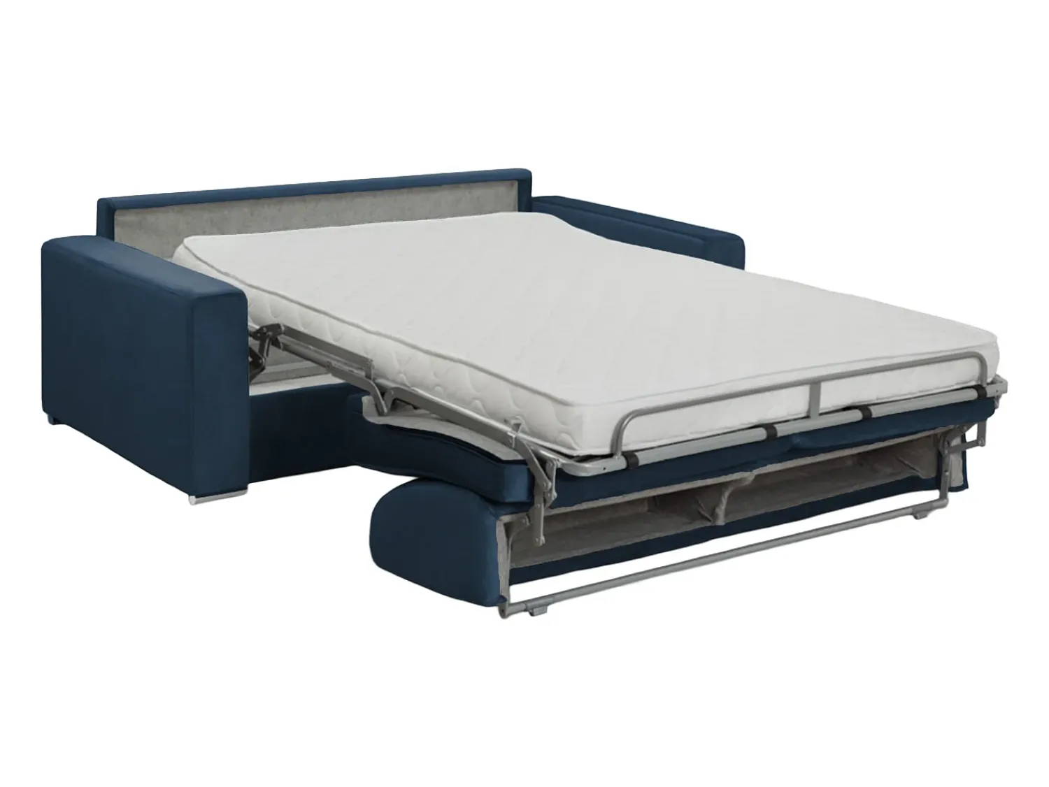 Discount Vente-unique Sofá 4 lugares convertível de abertura rápida em veludo azul - Colchão de 14 cm - CALITO Azul escuro