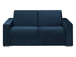 Sofá*Vente-unique Sofá 2 lugares convertível de abertura rápida em veludo azul - Colchão de 18 cm - CALITO Azul escuro