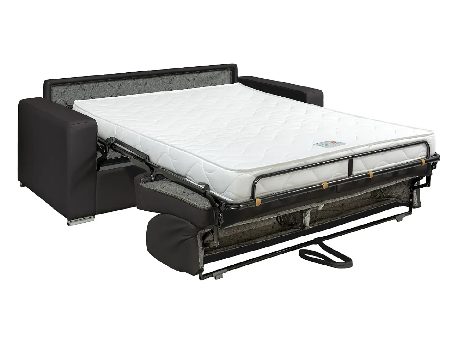 Clearance Vente-unique Sofá 3 lugares convertível de abertura rápida em pele sintética com colchão de 14 cm - CALITO Preto