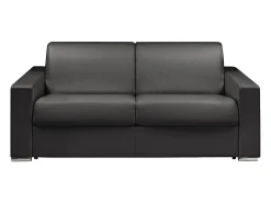 Sofá|Vente-unique Sofá 3 lugares convertível de abertura rápida em pele sintética + colchão 22 cm - CALITO Preto