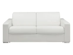 Vente-unique Sofá 3 lugares convertível de abertura rápida em pele sintética + colchão 22 cm - CALITO Branco