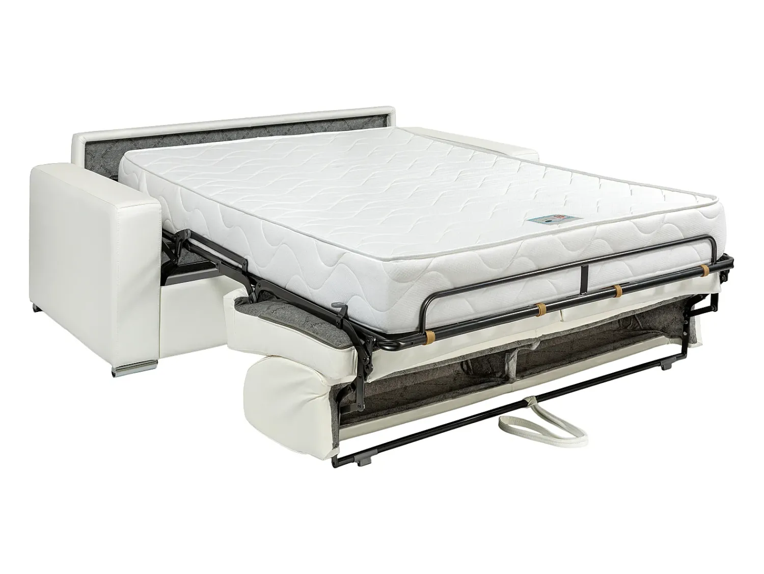 Vente-unique Sofá 3 lugares convertível de abertura rápida em pele sintética + colchão 22 cm - CALITO Branco