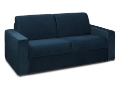 Vente-unique Sofá 2 lugares convertível de abertura rápida em veludo azul - Colchão de 14 cm - CALITO^ Sofá