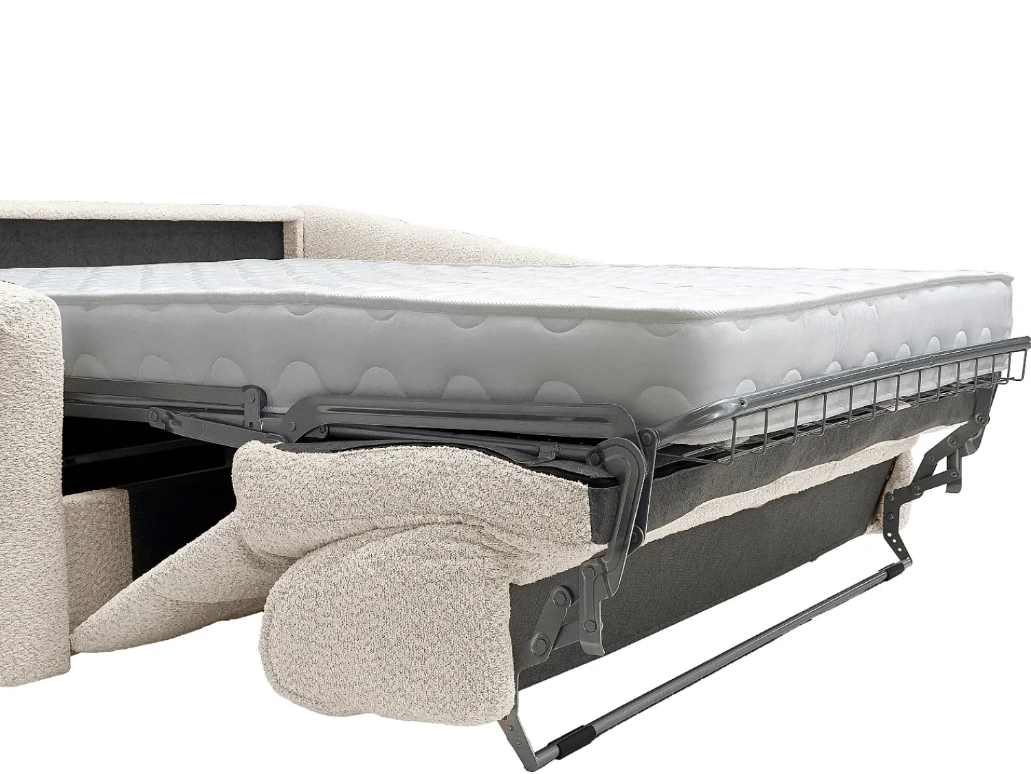 Sofá|Vente-unique Sofá 4 lugares convertível expresso em tecido bouclé colchão 16 cm RETUNA Bege