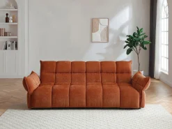 Sofá|Vente-unique Sofá 3 lugares convertível tipo clic-clac em tecido chenille HAKEMO Terracota