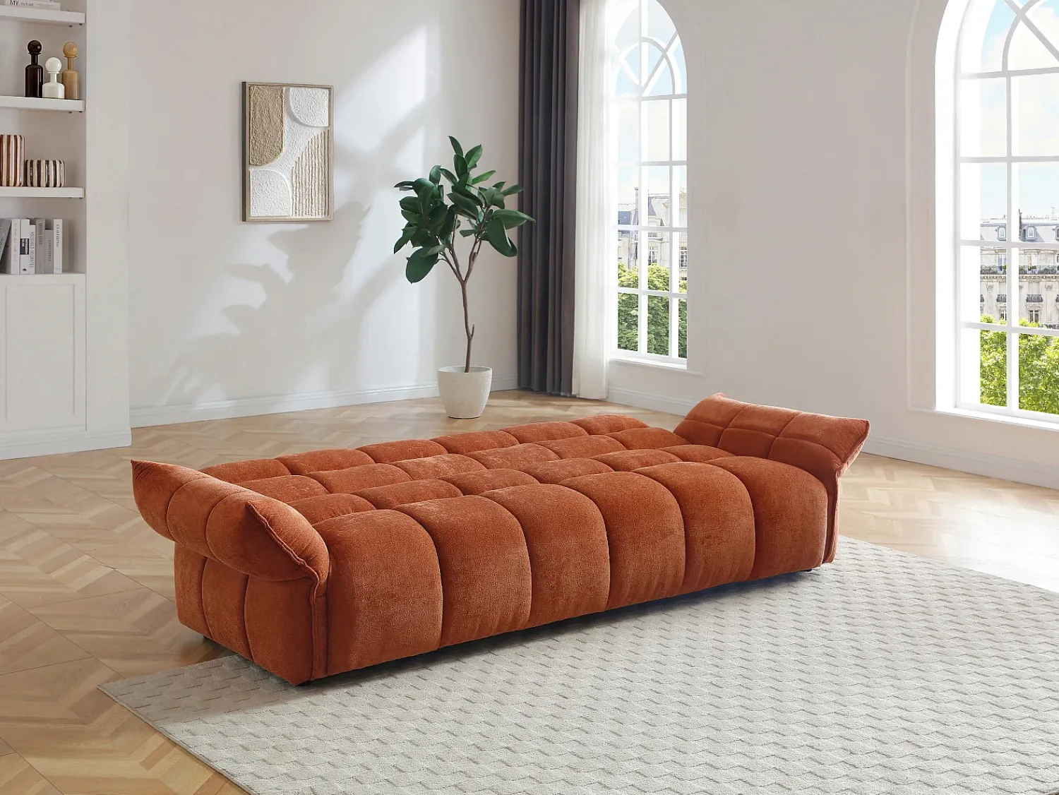 Sofá|Vente-unique Sofá 3 lugares convertível tipo clic-clac em tecido chenille HAKEMO Terracota