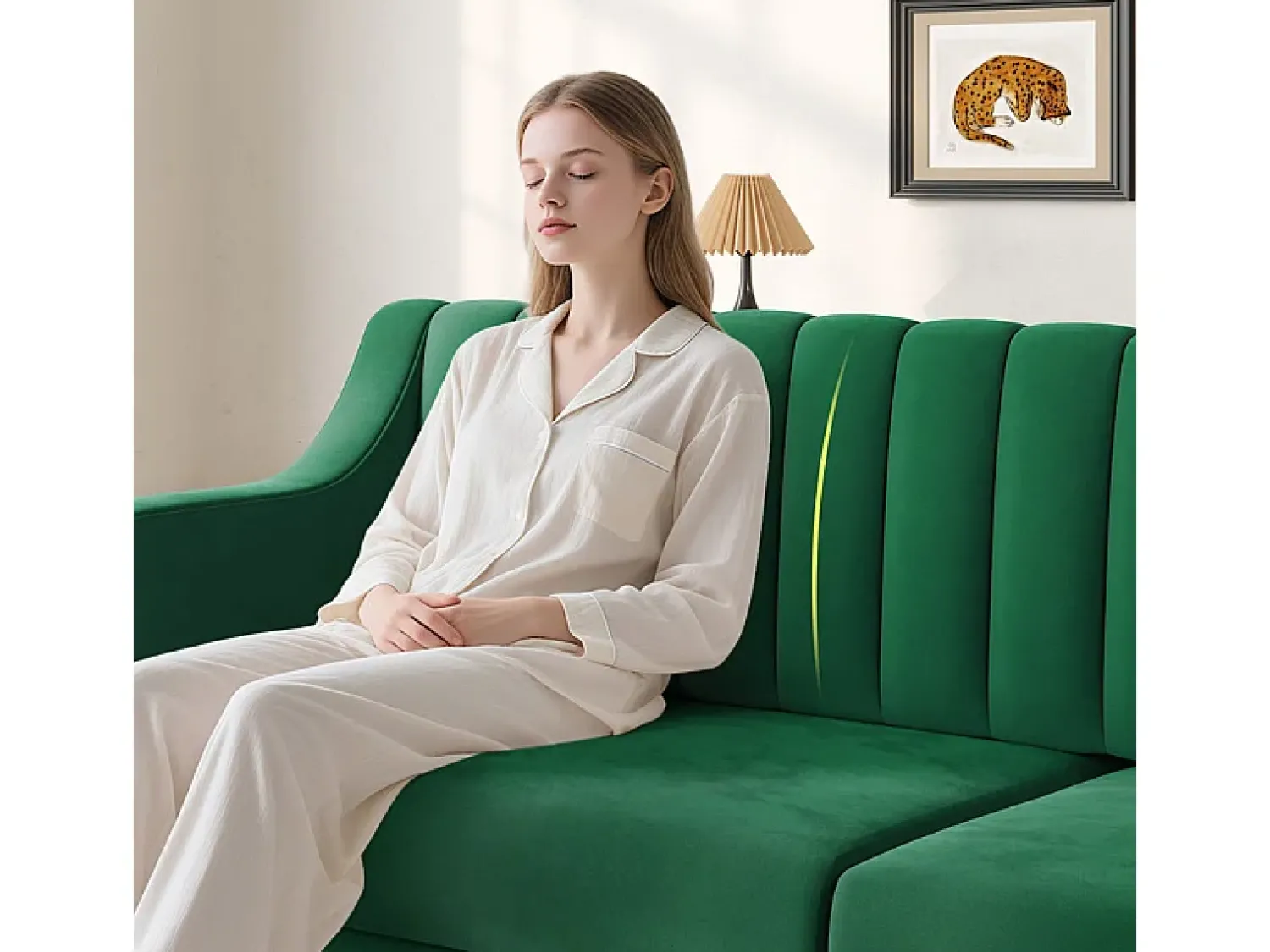 Sofá|DripeX Sofá 3 lugares de veludo - pés de madeira maciça 19cm - com 2 almofadas - 206x74x83cm - Verde