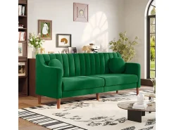 Sofá|DripeX Sofá 3 lugares de veludo - pés de madeira maciça 19cm - com 2 almofadas - 206x74x83cm - Verde