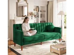 Sofá|DripeX Sofá 3 lugares de veludo - pés de madeira maciça 19cm - com 2 almofadas - 206x74x83cm - Verde