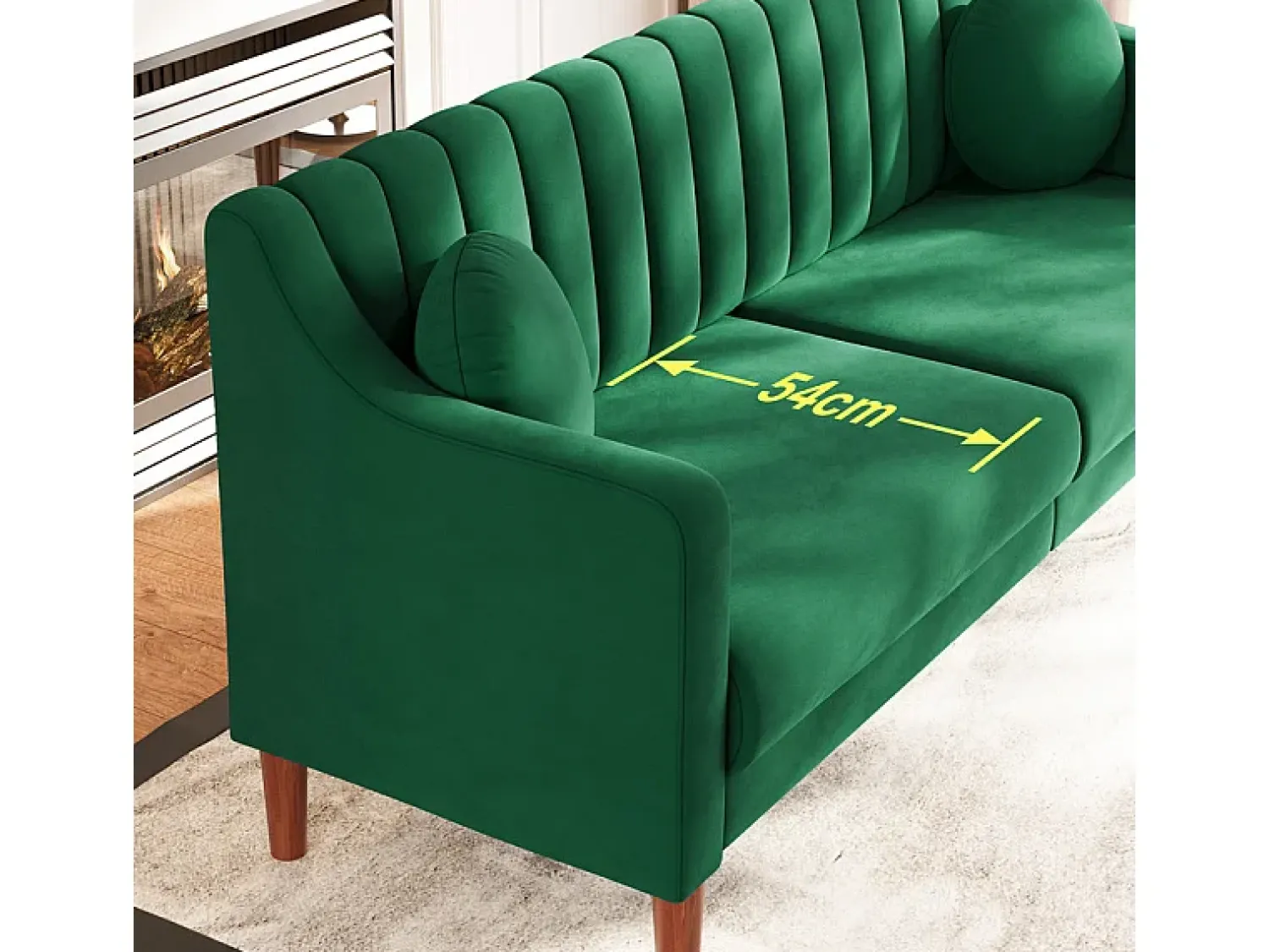 Sofá|DripeX Sofá 3 lugares de veludo - pés de madeira maciça 19cm - com 2 almofadas - 206x74x83cm - Verde