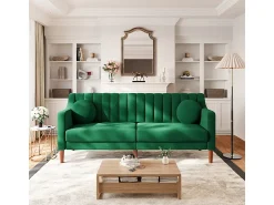 Sofá|DripeX Sofá 3 lugares de veludo - pés de madeira maciça 19cm - com 2 almofadas - 206x74x83cm - Verde