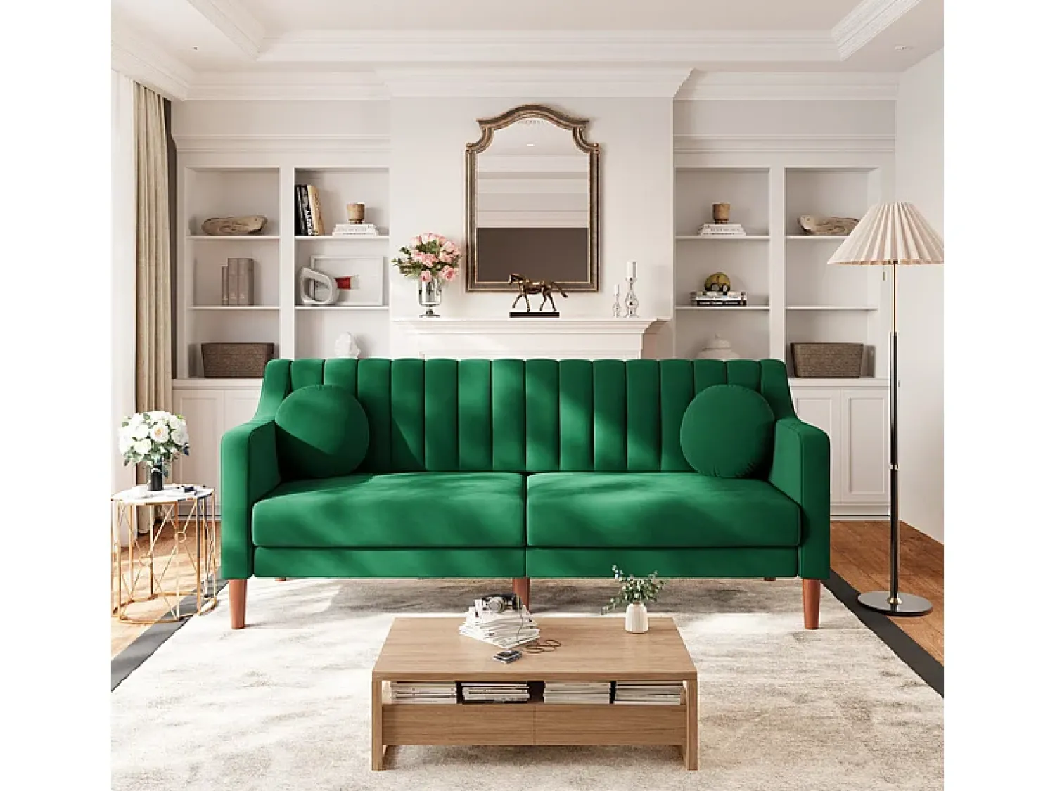 Sofá|DripeX Sofá 3 lugares de veludo - pés de madeira maciça 19cm - com 2 almofadas - 206x74x83cm - Verde