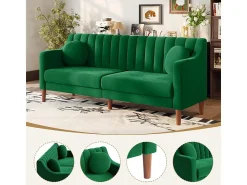 Sofá|DripeX Sofá 3 lugares de veludo - pés de madeira maciça 19cm - com 2 almofadas - 206x74x83cm - Verde