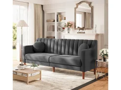 Sofá|DripeX Sofá 3 lugares de veludo - pés de madeira maciça 19cm - com 2 almofadas - 206x74x83cm - Cinza Cinzento