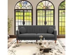 Sofá|DripeX Sofá 3 lugares de veludo - pés de madeira maciça 19cm - com 2 almofadas - 206x74x83cm - Cinza Cinzento