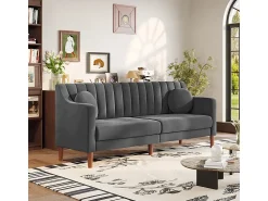 Sofá|DripeX Sofá 3 lugares de veludo - pés de madeira maciça 19cm - com 2 almofadas - 206x74x83cm - Cinza Cinzento