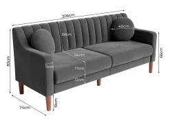 Sofá|DripeX Sofá 3 lugares de veludo - pés de madeira maciça 19cm - com 2 almofadas - 206x74x83cm - Cinza Cinzento