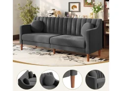 Sofá|DripeX Sofá 3 lugares de veludo - pés de madeira maciça 19cm - com 2 almofadas - 206x74x83cm - Cinza Cinzento