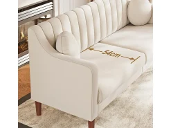 Sofá|DripeX Sofá 3 lugares de veludo - pés de madeira maciça 19cm - com 2 almofadas - 206x74x83cm - Bege