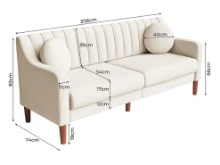 Sofá|DripeX Sofá 3 lugares de veludo - pés de madeira maciça 19cm - com 2 almofadas - 206x74x83cm - Bege