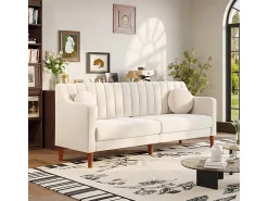 Sofá|DripeX Sofá 3 lugares de veludo - pés de madeira maciça 19cm - com 2 almofadas - 206x74x83cm - Bege