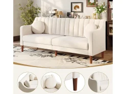 Sofá|DripeX Sofá 3 lugares de veludo - pés de madeira maciça 19cm - com 2 almofadas - 206x74x83cm - Bege