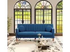 Sale DripeX Sofá 3 lugares de veludo - pés de madeira maciça 19cm - com 2 almofadas - 206x74x83cm - Azul