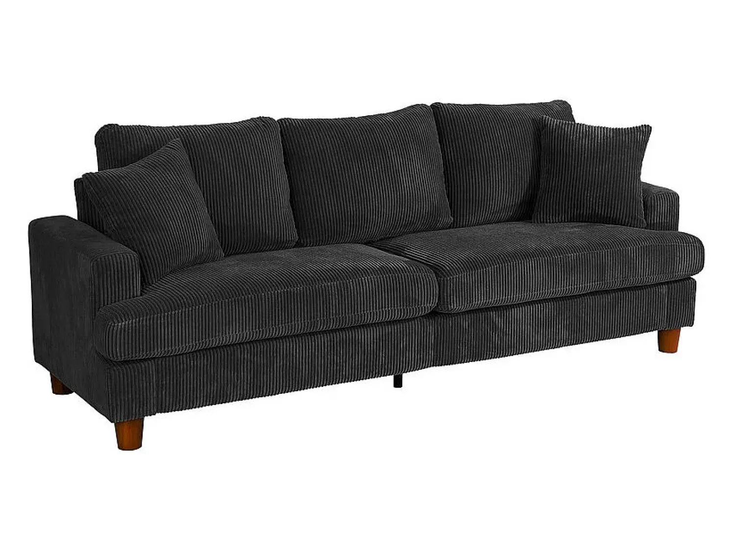 Discount DripeX Sofá 3 Lugares de Veludo Cotelê, com 2 Almofadas, assentos extra profundos 53cm, 220x76x84cm, Preto