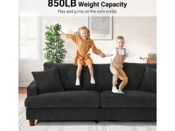 Discount DripeX Sofá 3 Lugares de Veludo Cotelê, com 2 Almofadas, assentos extra profundos 53cm, 220x76x84cm, Preto