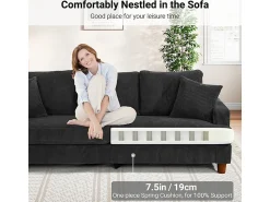 Discount DripeX Sofá 3 Lugares de Veludo Cotelê, com 2 Almofadas, assentos extra profundos 53cm, 220x76x84cm, Preto
