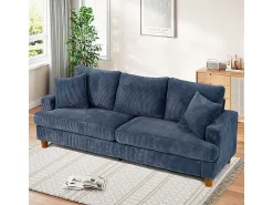 Sofá*DripeX Sofá 3 Lugares de Veludo Cotelê, com 2 Almofadas, assentos extra profundos 53cm, 220x76x84cm, Azul