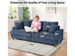 Sofá*DripeX Sofá 3 Lugares de Veludo Cotelê, com 2 Almofadas, assentos extra profundos 53cm, 220x76x84cm, Azul