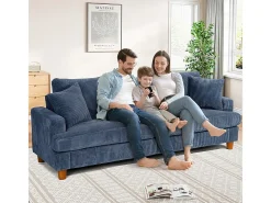 Sofá*DripeX Sofá 3 Lugares de Veludo Cotelê, com 2 Almofadas, assentos extra profundos 53cm, 220x76x84cm, Azul