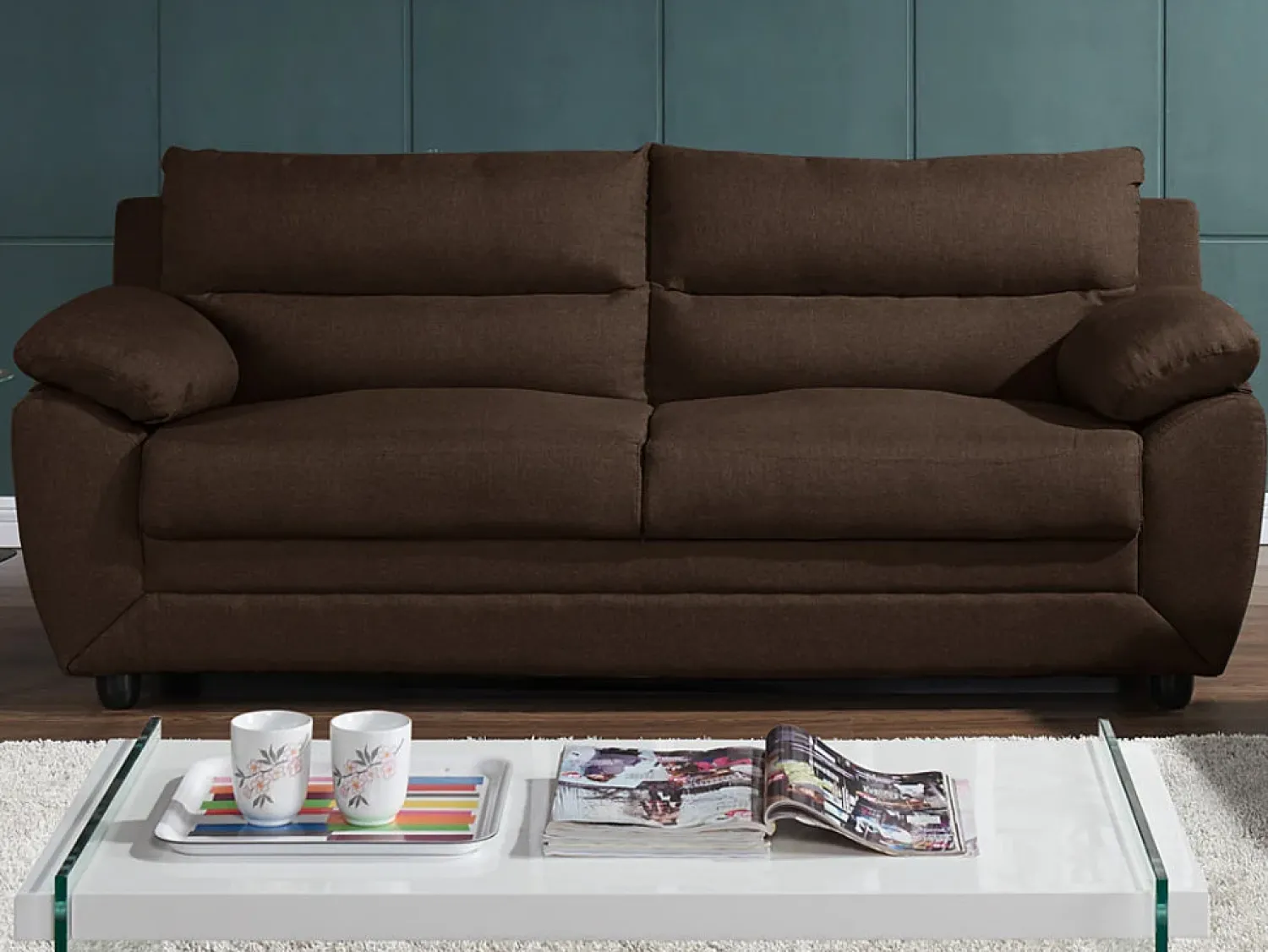 Vente-unique Sofá 3 lugares elegante em tecido Cor castanho - MANOA^ Sofá