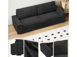 Sofá|DripeX Sofá 3 lugares em chenille - com grandes braços - assento profundo 55cm - 220 x 83 x 88 cm Preto