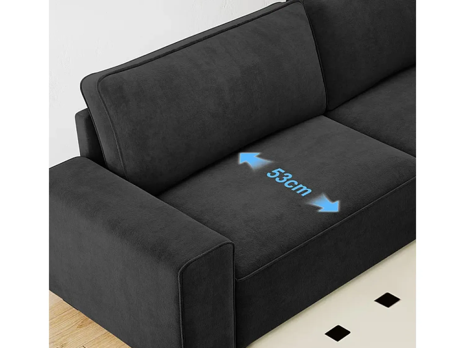 Sofá|DripeX Sofá 3 lugares em chenille - com grandes braços - assento profundo 55cm - 220 x 83 x 88 cm Preto