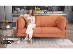 New DripeX Sofá 2/3 lugares em couro sintético, com almofadas de assento profundas e confortáveis de 56 cm, 185x76x90 cm, laranja Cor de laranja