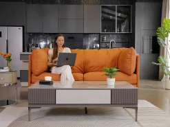 New DripeX Sofá 2/3 lugares em couro sintético, com almofadas de assento profundas e confortáveis de 56 cm, 185x76x90 cm, laranja Cor de laranja
