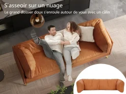 New DripeX Sofá 2/3 lugares em couro sintético, com almofadas de assento profundas e confortáveis de 56 cm, 185x76x90 cm, laranja Cor de laranja