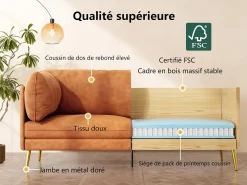 New DripeX Sofá 2/3 lugares em couro sintético, com almofadas de assento profundas e confortáveis de 56 cm, 185x76x90 cm, laranja Cor de laranja