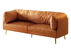 New DripeX Sofá 2/3 lugares em couro sintético, com almofadas de assento profundas e confortáveis de 56 cm, 185x76x90 cm, laranja Cor de laranja
