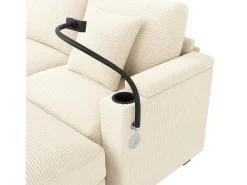 ModernLuxe Sofá 4 lugares em forma de U - Veludo canelado - Equipado con suporte para telefone e porta de carregamento USB -^ Sofá