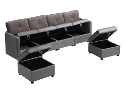 ModernLuxe Sofá 6 lugares em forma de U - con armazenamento - conversível multifuncional - veludo + veludo canelado - cinza^ Sofá