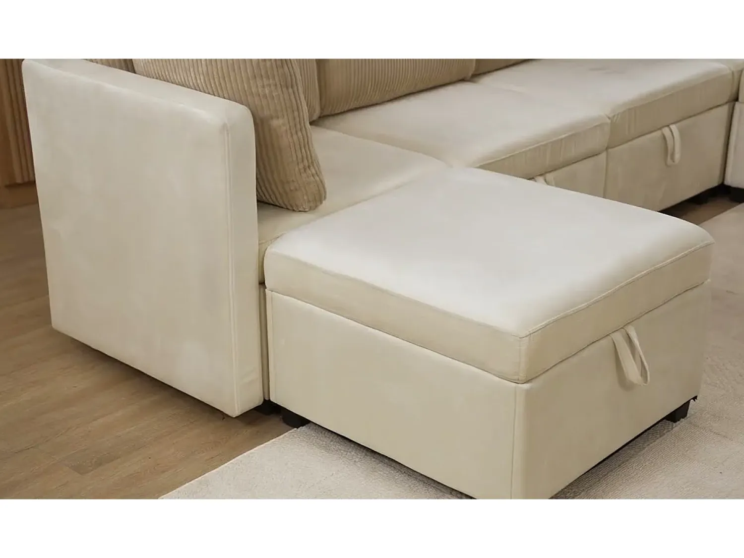 ModernLuxe Sofá 6 lugares em forma de U - con armazenamento - conversível multifuncional - veludo + veludo canelado - cinza^ Sofá