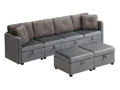 ModernLuxe Sofá 6 lugares em forma de U - con armazenamento - conversível multifuncional - veludo + veludo canelado - cinza^ Sofá