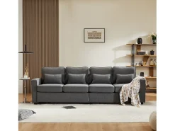 Sofá 4 lugares em linho com braços e 4 almofadas. Design simples para sala, apartamento ou escritório. 3 cores disponíveis.^ Sofá