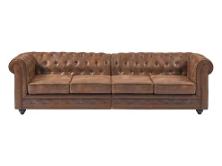 Vente-unique Sofá 4 lugares em microfibra com aspeto de couro envelhecido CHESTERFIELD^ Sofá