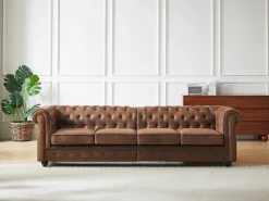 Vente-unique Sofá 4 lugares em microfibra com aspeto de couro envelhecido CHESTERFIELD^ Sofá